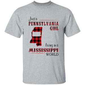 Just A Pennsylvania Girl Living In A Mississippi World T-shirt - T-shirt Born Live Plaid Red Teezalo