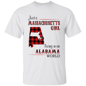 Just A Massachusetts Girl Living In An Alabama World T-shirt - T-shirt Born Live Plaid Red Teezalo
