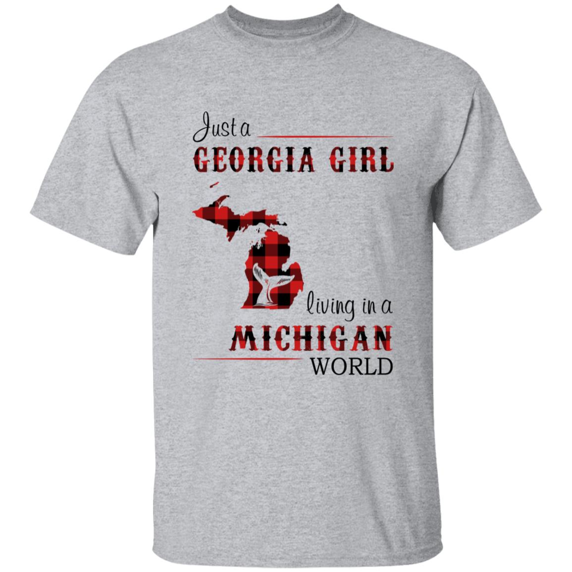 Just A Georgia Girl Living In A Michigan World T-shirt - T-shirt Born Live Plaid Red Teezalo