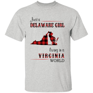 Just A Delaware Girl Living In A Virginia World T-shirt - T-shirt Born Live Plaid Red Teezalo