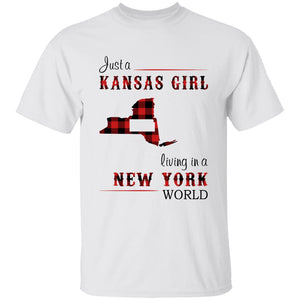 Just A Kansas Girl Living In A New York World T-shirt - T-shirt Born Live Plaid Red Teezalo
