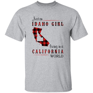Just An Idaho Girl Living In A California World T-shirt - T-shirt Born Live Plaid Red Teezalo