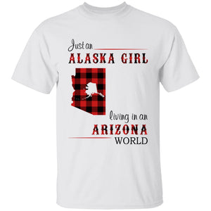 Just An Alaska Girl Living In An Arizona World T-shirt - T-shirt Born Live Plaid Red Teezalo