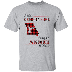 Just A Georgia Girl Living In A Missouri World T-shirt - T-shirt Born Live Plaid Red Teezalo