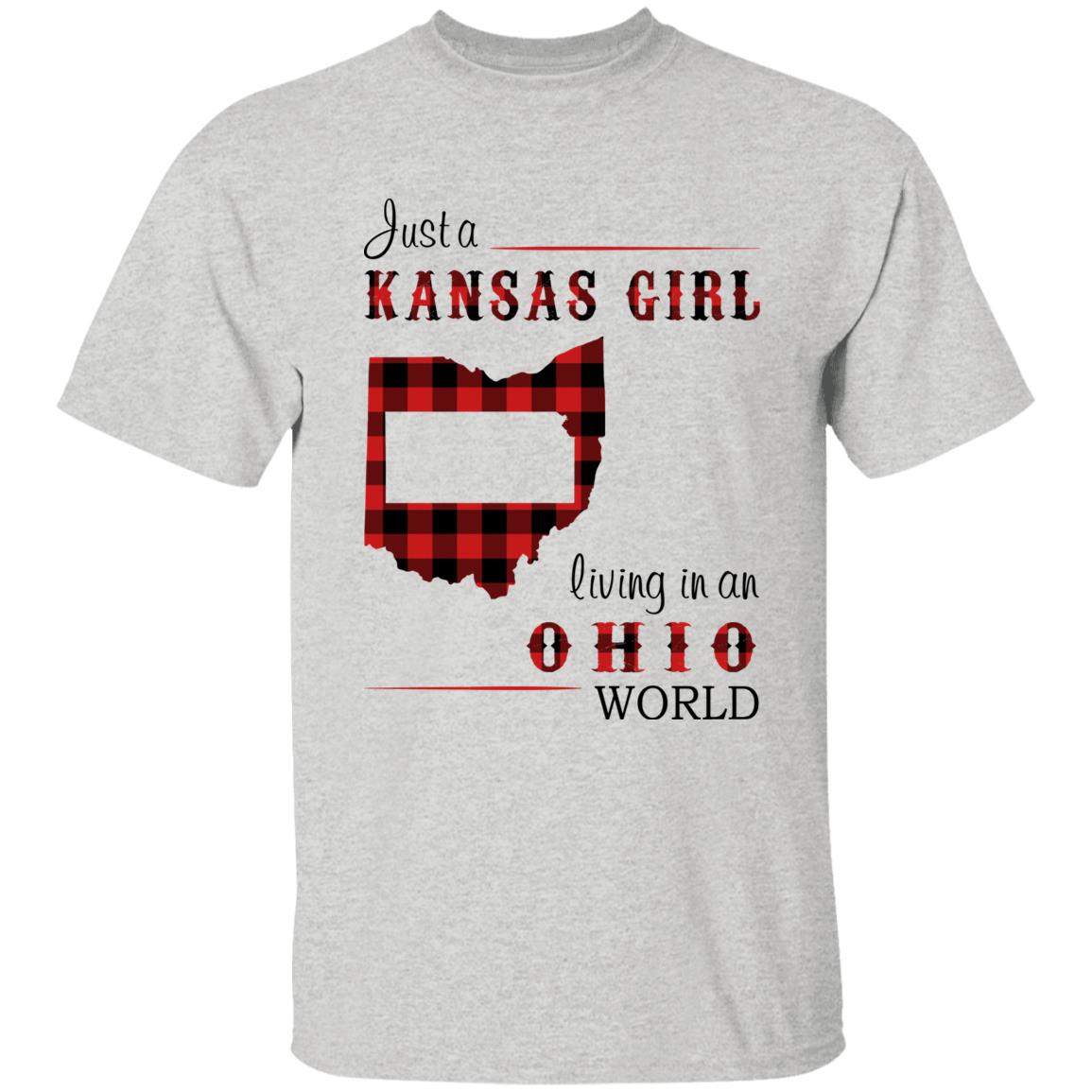 Just A Kansas Girl Living In An Ohio World T-shirt - T-shirt Born Live Plaid Red Teezalo