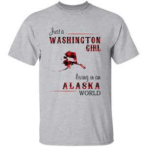 Just A Washington Girl Living In An Alaska World T-shirt - T-shirt Born Live Plaid Red Teezalo
