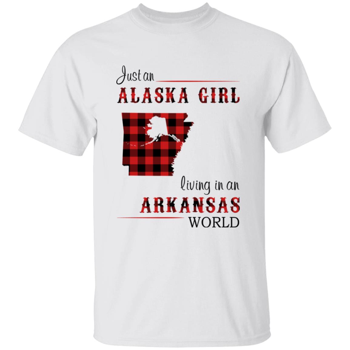 Just An Alaska Girl Living Living In An Arkansas World T-shirt - T-shirt Born Live Plaid Red Teezalo