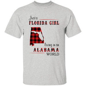 Just A Florida Girl Living In An Alabama World T-shirt - T-shirt Born Live Plaid Red Teezalo