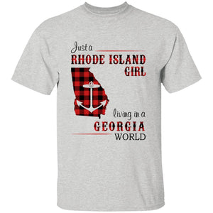 Just A Rhode Island Girl Living In A Georgia World T-shirt - T-shirt Born Live Plaid Red Teezalo