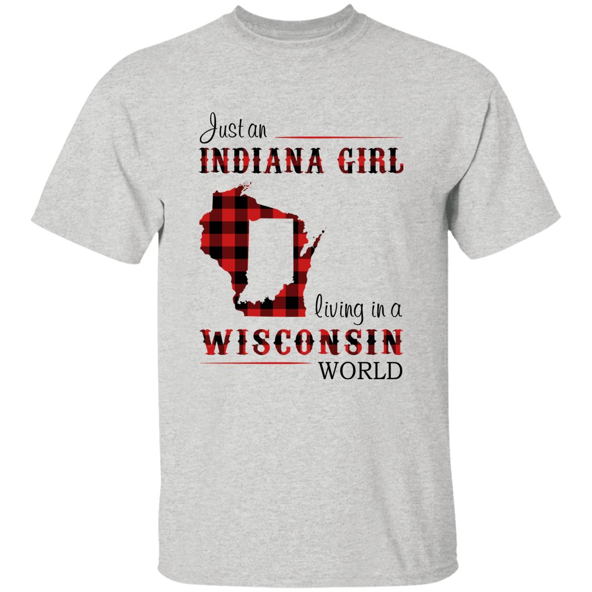 Just An Indiana Girl Living In A Wisconsin World T-shirt - T-shirt Born Live Plaid Red Teezalo