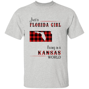 Just A Florida Girl Living In A Kansas World T-shirt - T-shirt Born Live Plaid Red Teezalo
