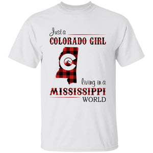 Just A Colorado Girl Living In A Mississippi World T-shirt - T-shirt Born Live Plaid Red Teezalo