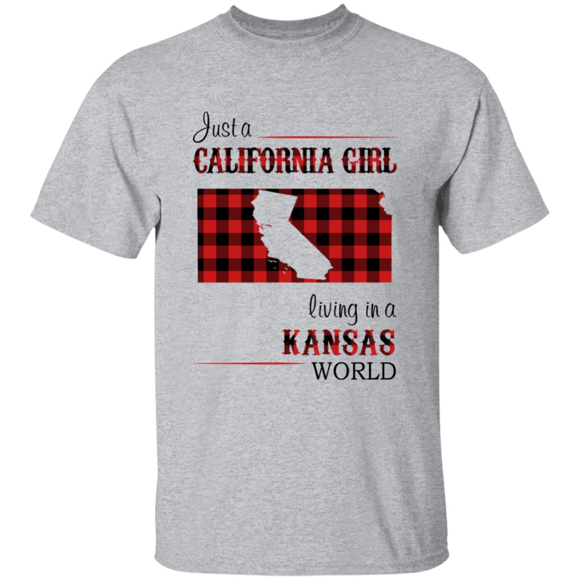 Just A California Girl Living In A Kansas World T-Shirt - T-shirt Born Live Plaid Red Teezalo