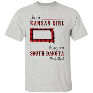 Just A Kansas Girl Living In A South Dakota World T-shirt - T-shirt Born Live Plaid Red Teezalo