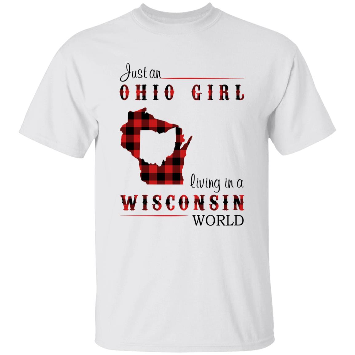 Just An Ohio Girl Living In A Wisconsin World T-shirt - T-shirt Born Live Plaid Red Teezalo