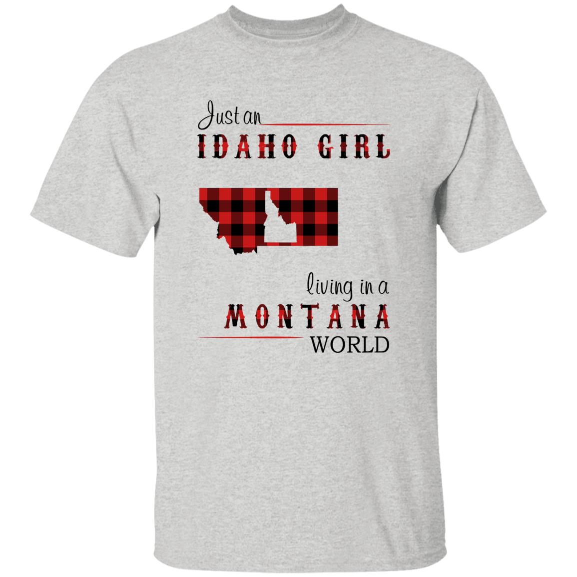 Just An Idaho Girl Living In A Montana World T-shirt - T-shirt Born Live Plaid Red Teezalo