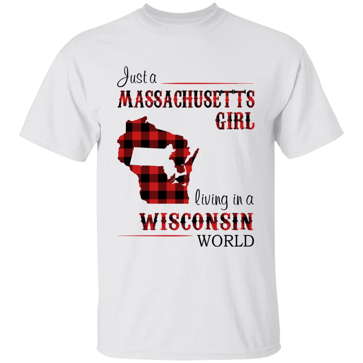 Just A Massachusetts Girl Living In A Wisconsin World T-shirt - T-shirt Born Live Plaid Red Teezalo