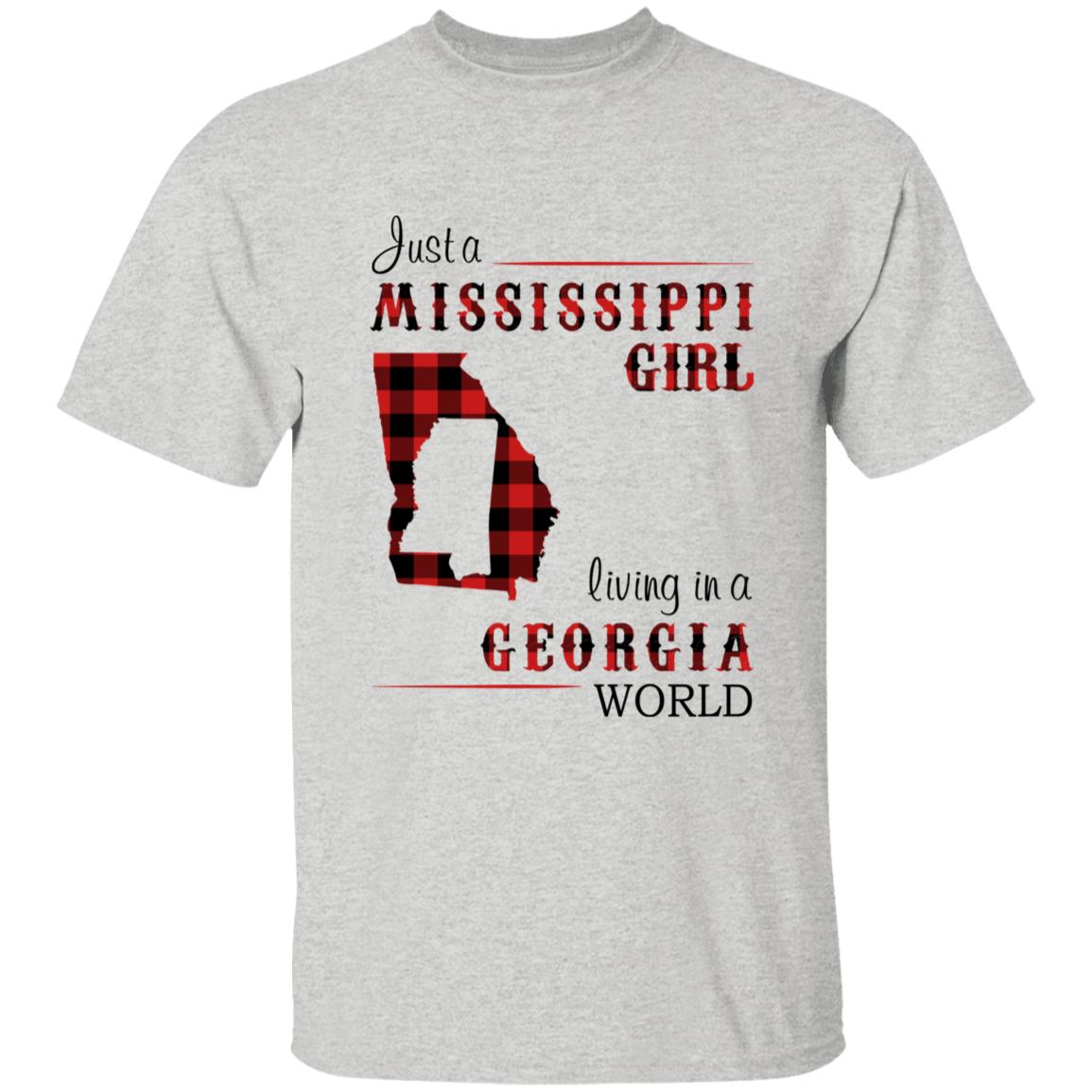 Just A Mississippi Girl Living In A Georgia World T-shirt - T-shirt Born Live Plaid Red Teezalo