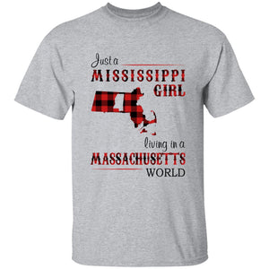 Just A Mississippi Girl Living In A Massachusetts World T-shirt - T-shirt Born Live Plaid Red Teezalo