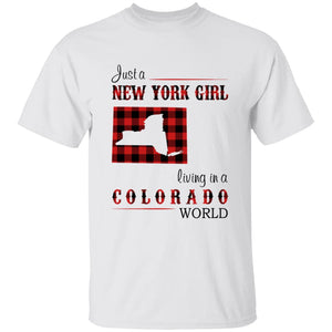 Just A New York Girl Living In A Colorado World T-shirt - T-shirt Born Live Plaid Red Teezalo