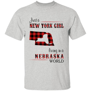 Just A New York Girl Living In A Nebraska World T-shirt - T-shirt Born Live Plaid Red Teezalo