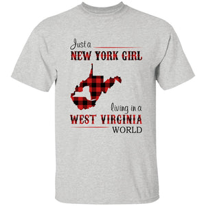 Just A New York Girl Living In A West Virginia World T-shirt - T-shirt Born Live Plaid Red Teezalo