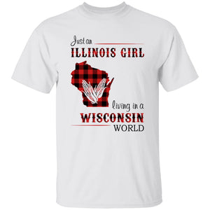 Just An Illinois Girl Living In A Wisconsin World T-shirt - T-shirt Born Live Plaid Red Teezalo