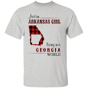 Just An Arkansas Girl Living In A Georgia World T-shirt - T-shirt Born Live Plaid Red Teezalo