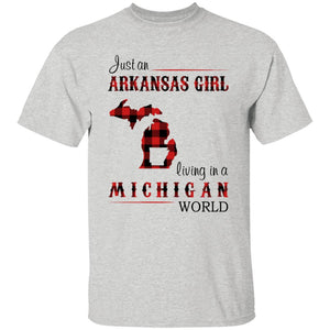 Just An Arkansas Girl Living In A Michigan World T-shirt - T-shirt Born Live Plaid Red Teezalo