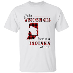Just A Wisconsin Girl Living In An Indiana World T-shirt - T-shirt Born Live Plaid Red Teezalo