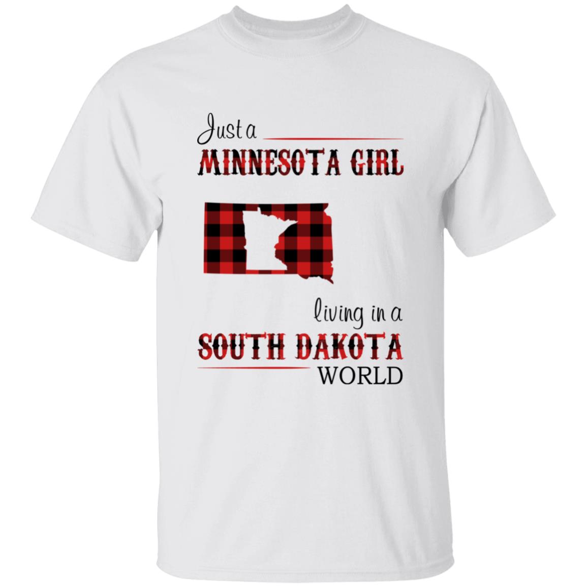 Just A Minnesota Girl Living In A South Dakota World T-shirt - T-shirt Born Live Plaid Red Teezalo
