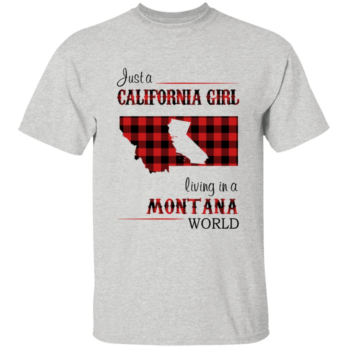 Just A California Girl Living In A Montana World T-Shirt - T-shirt Born Live Plaid Red Teezalo