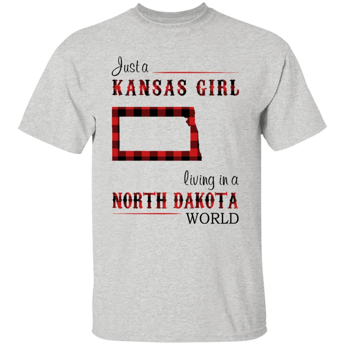 Just A Kansas Girl Living In A North Dakota World T-shirt - T-shirt Born Live Plaid Red Teezalo
