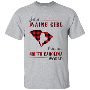 Just A Maine Girl Living In A South Carolina World T-shirt - T-shirt Born Live Plaid Red Teezalo