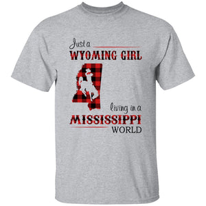 Just A Wyoming Girl Living In A Mississippi World T-shirt - T-shirt Born Live Plaid Red Teezalo
