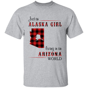 Just An Alaska Girl Living In An Arizona World T-shirt - T-shirt Born Live Plaid Red Teezalo