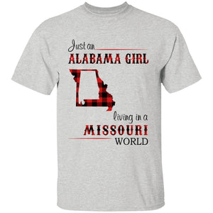 Just An Alabama Girl Living In A Missouri World T-shirt - T-shirt Born Live Plaid Red Teezalo