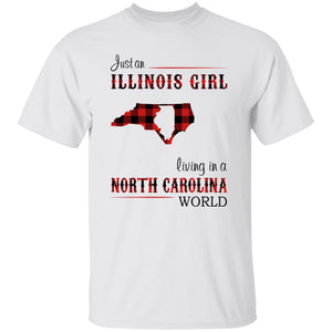 Just An Illinois Girl Living In A North Carolina World T-shirt - T-shirt Born Live Plaid Red Teezalo