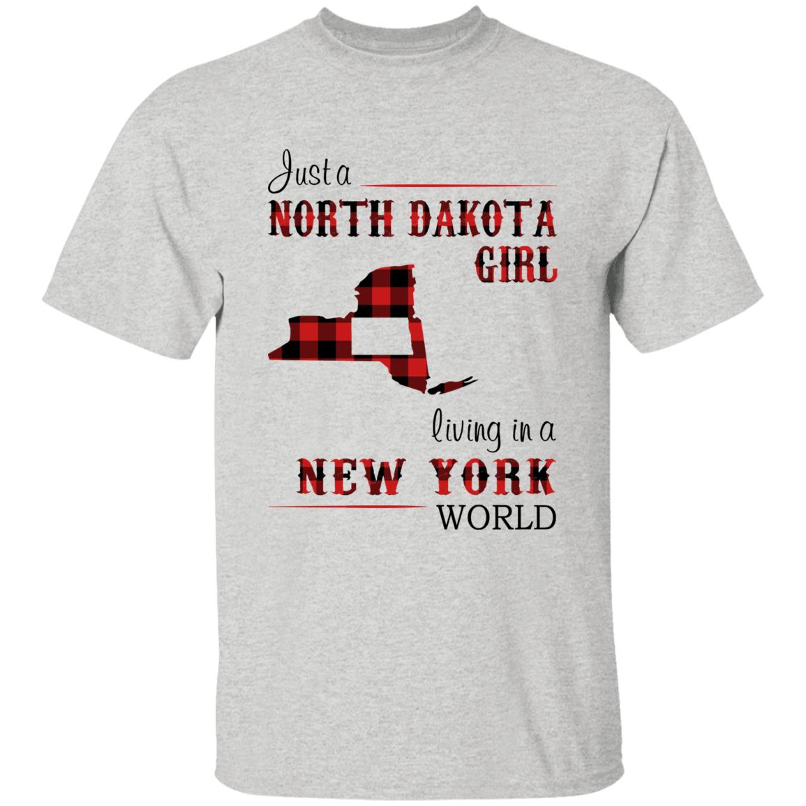 Just A North Dakota Girl Living In A New York World T-shirt - T-shirt Born Live Plaid Red Teezalo