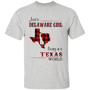 Just A Delaware Girl Living In A Texas World T-shirt - T-shirt Born Live Plaid Red Teezalo