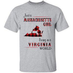 Just A Massachusetts Girl Living In A Virginia World T-shirt - T-shirt Born Live Plaid Red Teezalo