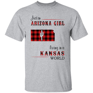 Just An Arizona Girl Living In A Kansas World T-shirt - T-shirt Born Live Plaid Red Teezalo