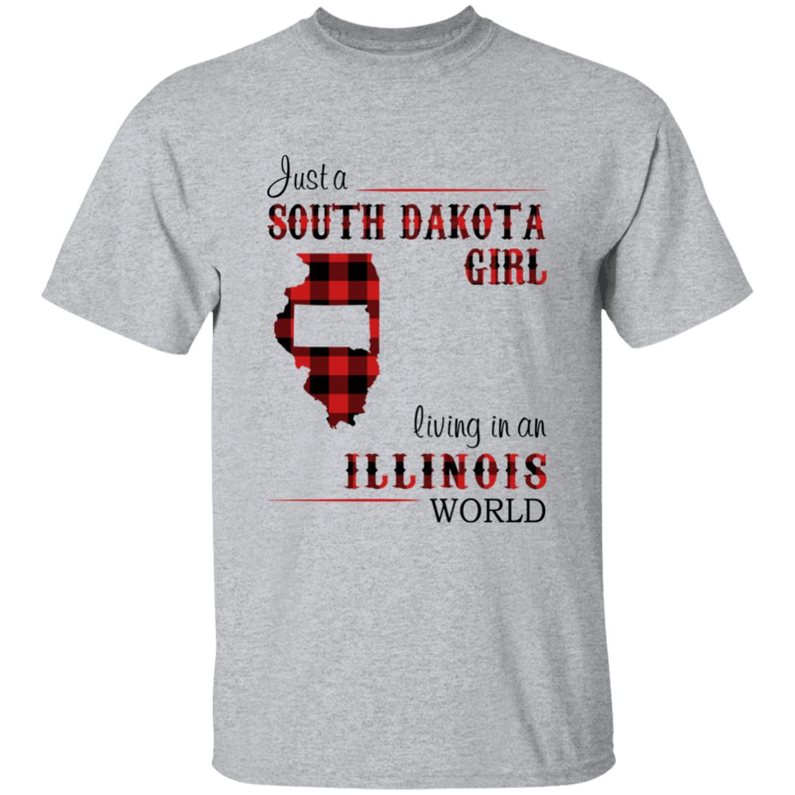 Just A South Dakota Girl Living In An Illinois World T-shirt - T-shirt Born Live Plaid Red Teezalo