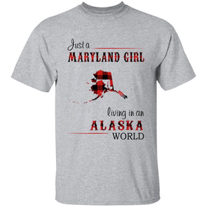 Just A Maryland Girl Living In An Alaska World T-shirt - T-shirt Born Live Plaid Red Teezalo