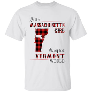 Just A Massachusetts Girl Living In A Vermont World T-shirt - T-shirt Born Live Plaid Red Teezalo