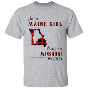 Just A Maine Girl Living In A Missouri World T-shirt - T-shirt Born Live Plaid Red Teezalo