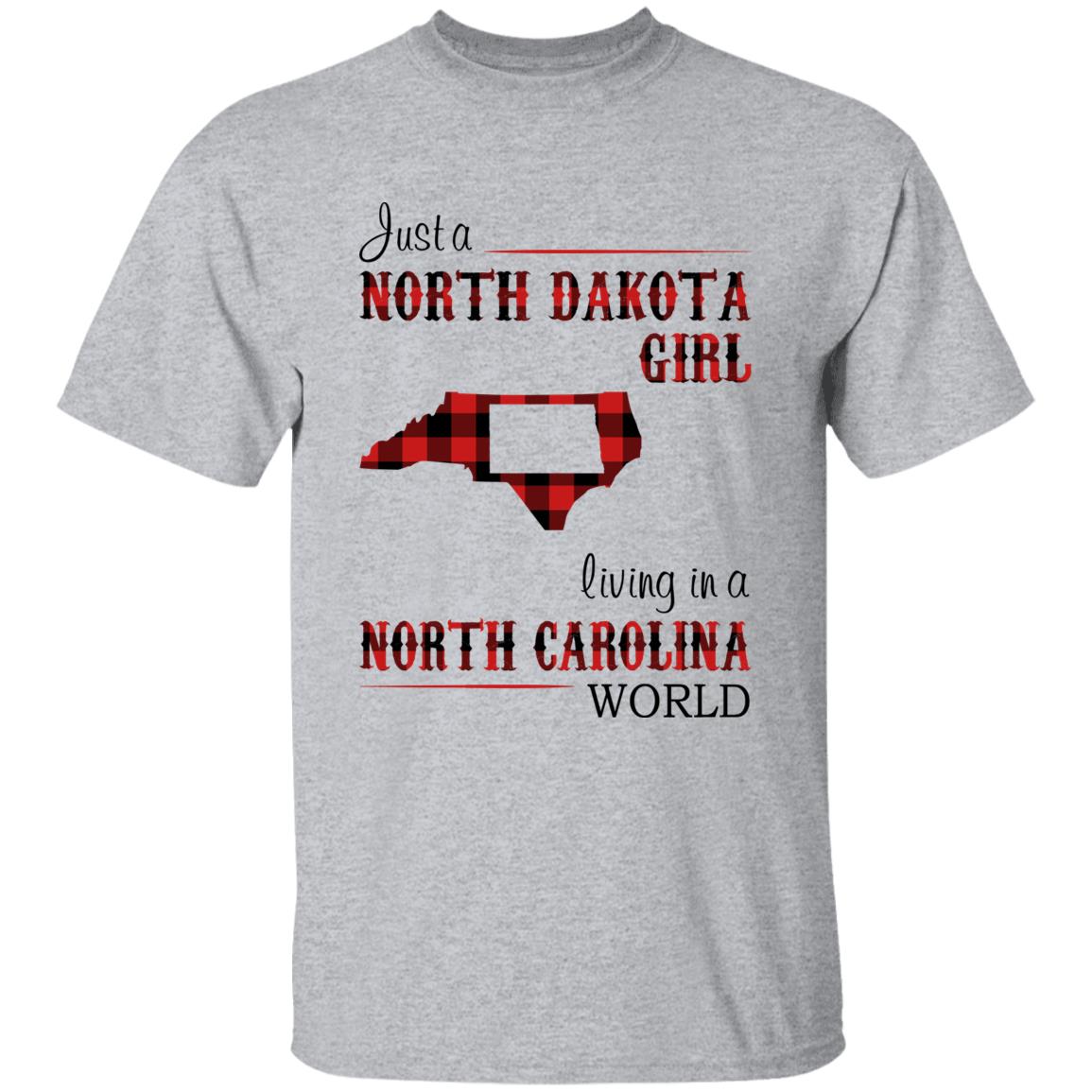 Just A North Dakota Girl Living In A North Carolina World T-shirt - T-shirt Born Live Plaid Red Teezalo