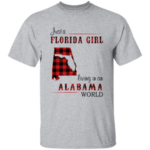 Just A Florida Girl Living In An Alabama World T-shirt - T-shirt Born Live Plaid Red Teezalo