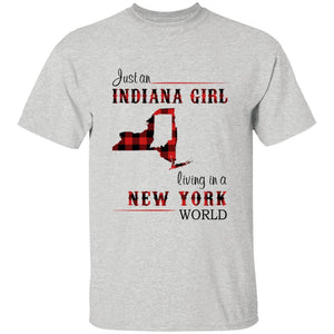 Just An Indiana Girl Living In A New York World T-shirt - T-shirt Born Live Plaid Red Teezalo