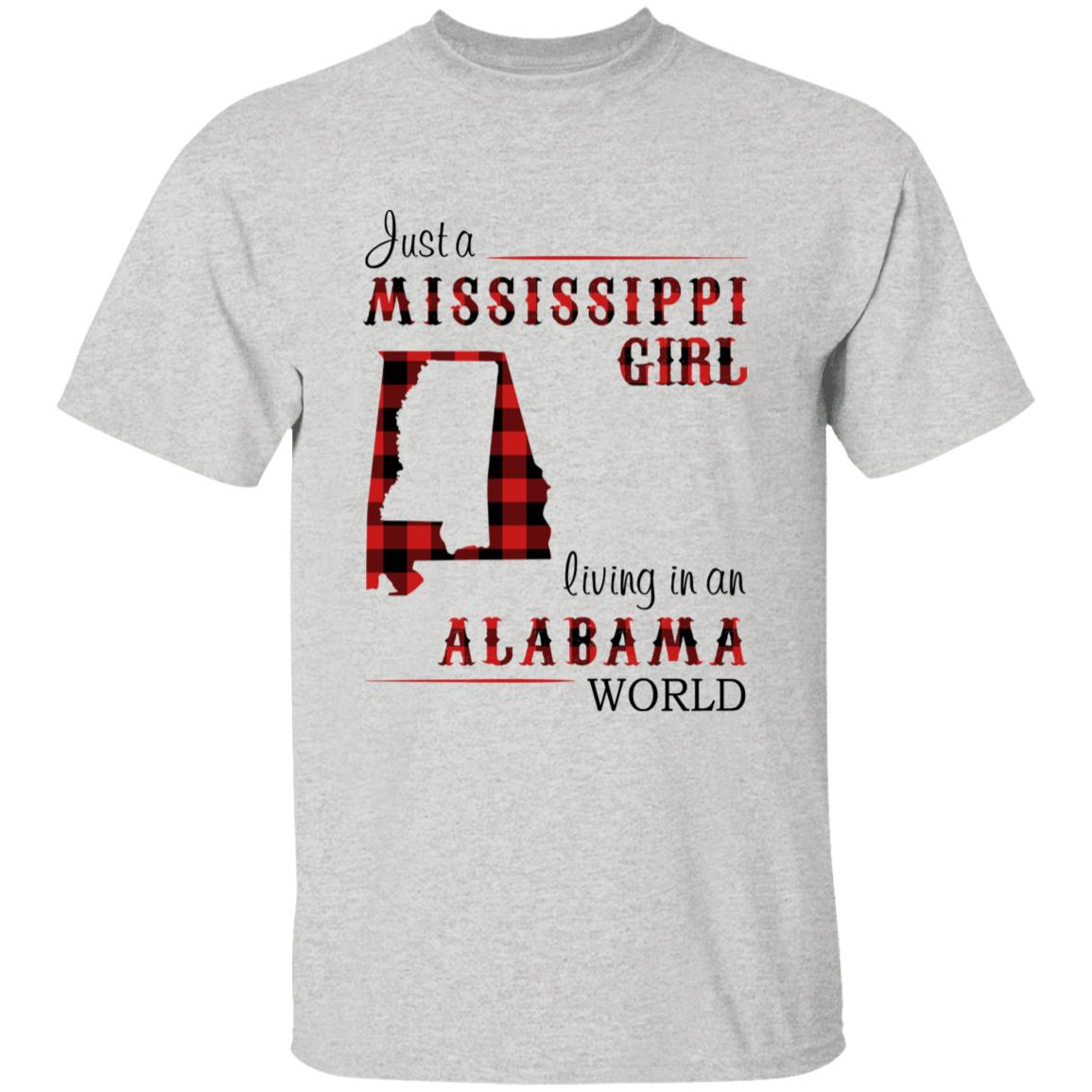 Just A Mississippi Girl Living In An Alabama World T-shirt - T-shirt Born Live Plaid Red Teezalo